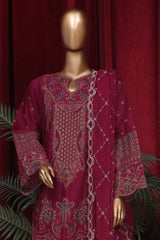 Bin Saeed Stitched 3 Piece Luxury Plain Emb Cotton Vol-03 Collection-LF-1803-Maroon