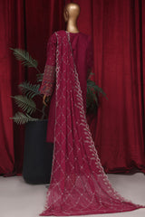 Bin Saeed Stitched 3 Piece Luxury Plain Emb Cotton Vol-03 Collection-LF-1803-Maroon