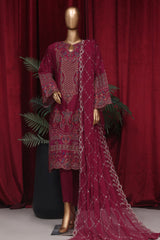 Bin Saeed Stitched 3 Piece Luxury Plain Emb Cotton Vol-03 Collection-LF-1803-Maroon