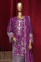 Bin Saeed Stitched 3 Piece Luxury Plain Emb Cotton Vol-03 Collection-LF-1804-Magenta