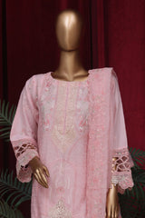 Bin Saeed Stitched 3 Piece Luxury Plain Emb Cotton Vol-03 Collection-LF-1805-Pink