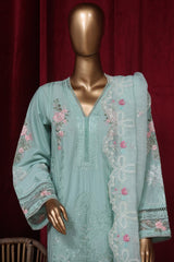 Bin Saeed Stitched 3 Piece Luxury Plain Emb Cotton Vol-03 Collection-LF-1806-Ferozi