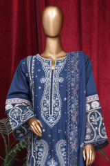 Bin Saeed Stitched 3 Piece Luxury Plain Emb Cotton Vol-03 Collection-LF-1807-Blue