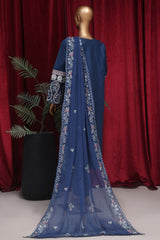 Bin Saeed Stitched 3 Piece Luxury Plain Emb Cotton Vol-03 Collection-LF-1807-Blue