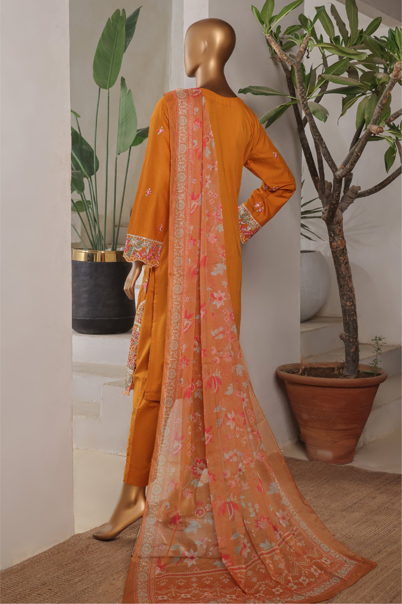 Bin Saeed Stitched 3 Piece Plain Lawn Vol-01 Collection'2025-LF-2278-Mustard
