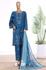 Bin Saeed Stitched 3 Piece Luxury Emb Lawn With Contrass Emb Shalwar & Bellbottom Suit-LF-3198-ZINK