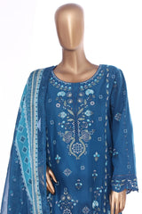 Bin Saeed Stitched 3 Piece Luxury Emb Lawn With Contrass Emb Shalwar & Bellbottom Suit-LF-3198-ZINK