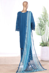 Bin Saeed Stitched 3 Piece Luxury Emb Lawn With Contrass Emb Shalwar & Bellbottom Suit-LF-3198-ZINK