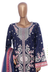 Bin Saeed Stitched 3 Piece Luxury Emb Lawn With Contrass Emb Shalwar & Bellbottom Suit-LF-3200-N.BLUE
