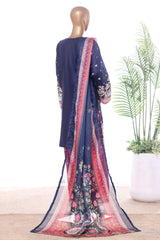 Bin Saeed Stitched 3 Piece Luxury Emb Lawn With Contrass Emb Shalwar & Bellbottom Suit-LF-3200-N.BLUE