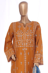 Bin Saeed Stitched 3 Piece Luxury Emb Lawn With Contrass Emb Shalwar & Bellbottom Suit-LF-3201-MUSTARD