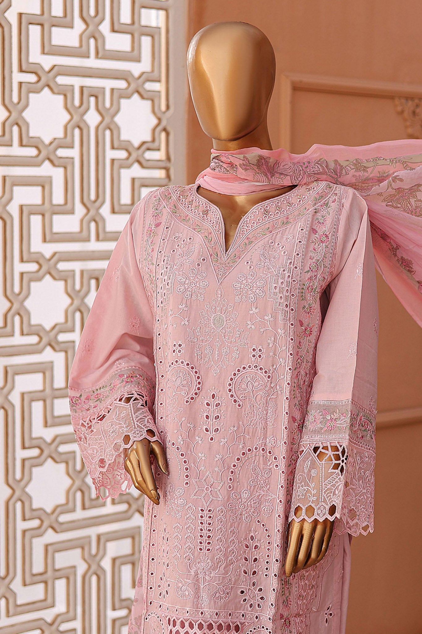 Bin Saeed Stitched 3 Piece Luxury Emb Lawn Collection'2024-LF-649-Pink