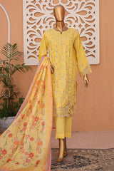 Bin Saeed Stitched 3 Piece Luxury Emb Lawn Collection'2024-LF-650-Yellow