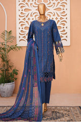 Bin Saeed Stitched 3 Piece Luxury Emb Lawn Collection'2024-LF-652-N Blue