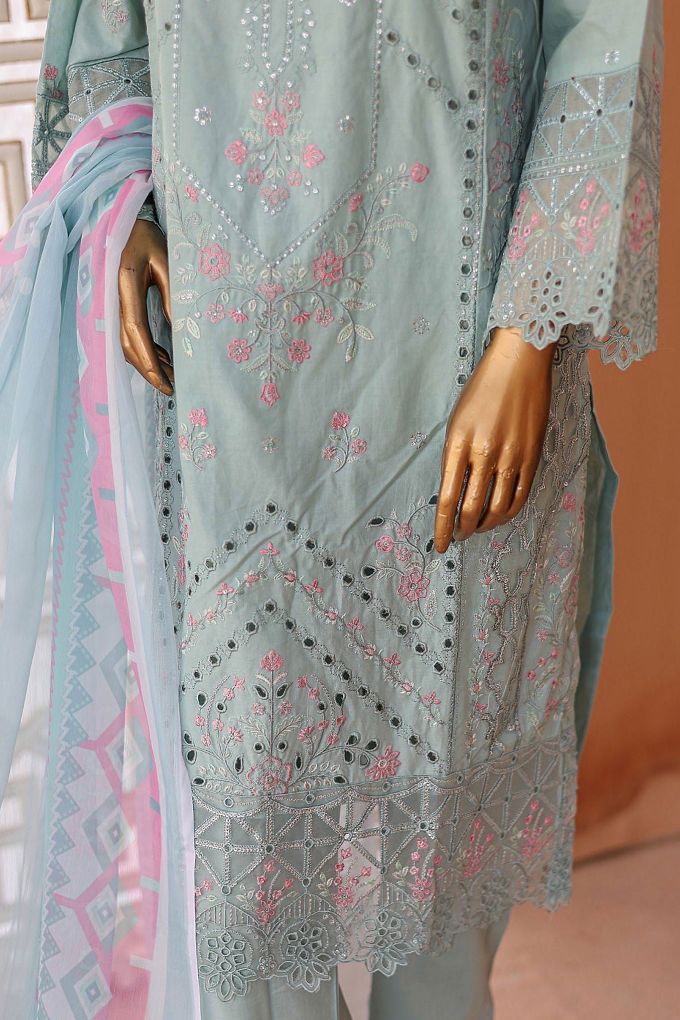 Bin Saeed Stitched 3 Piece Luxury Emb Lawn Collection'2024-LF-653-Sky Blue