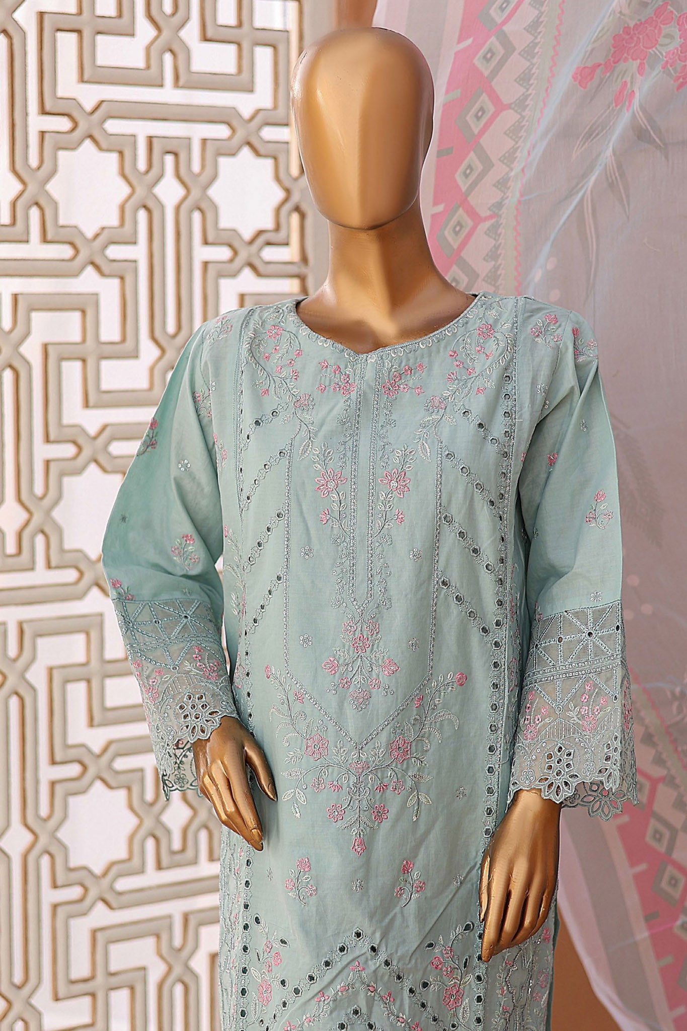 Bin Saeed Stitched 3 Piece Luxury Emb Lawn Collection'2024-LF-653-Sky Blue