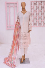 Bin Saeed Stitched 3 Piece Emb Chikankari Lawn Collection'2024-LF-712-Peach