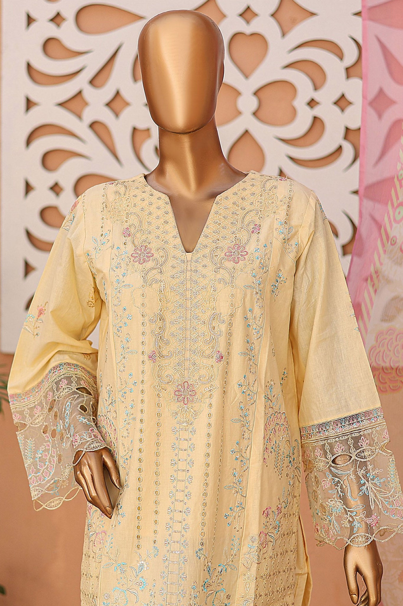 Dastaan By Bin Saeed Stitched 3 Piece Emb Lawn Collection'2024-LF-772-Cream