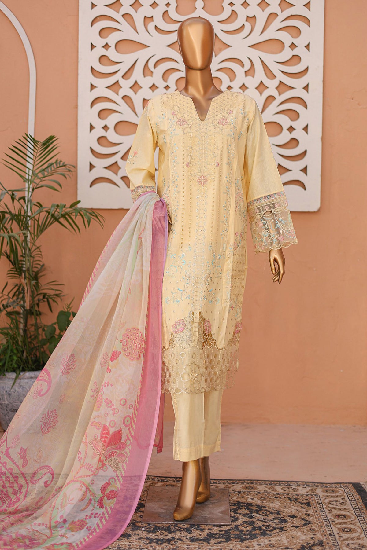 Dastaan By Bin Saeed Stitched 3 Piece Emb Lawn Collection'2024-LF-772-Cream