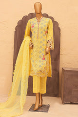 Hoor By Bin Saeed Stitched 3 Piece Festive 3D Flower Cutwork Kari Emb Lawn Collection'2024-LF-821-Yellow