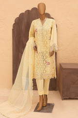 Hoor By Bin Saeed Stitched 3 Piece Festive 3D Flower Cutwork Kari Emb Lawn Collection'2024-LF-822-Yellow