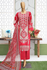 Bin Saeed Stitched 3 Piece Luxury Emb Cotton Collection'2024-LF-956-Red