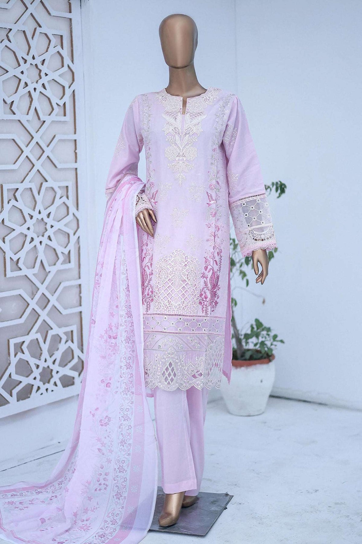 Bin Saeed Stitched 3 Piece Luxury Emb Cotton Collection'2024-LF-958-Lilac