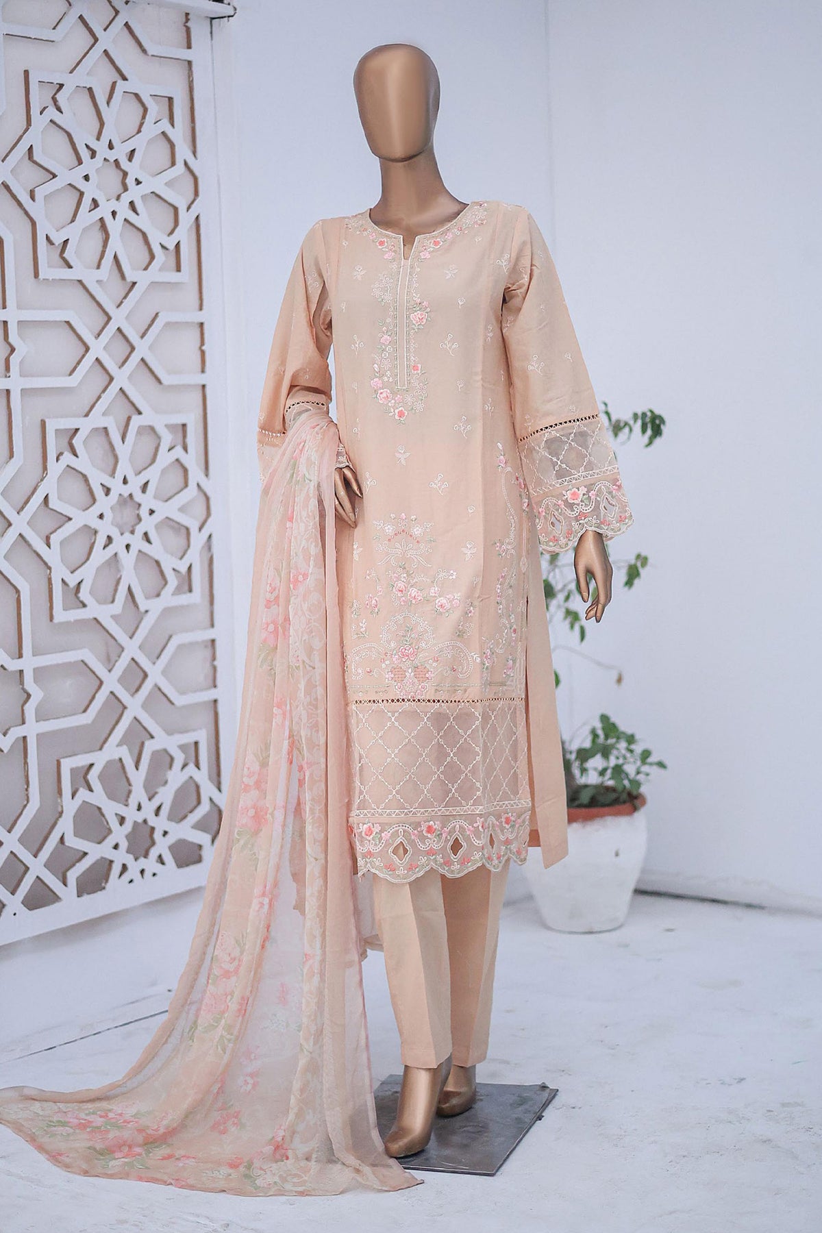 Bin Saeed Stitched 3 Piece Luxury Emb Cotton Collection'2024-LF-961-Skin