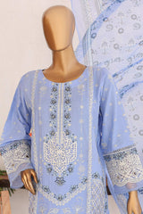 Bin Saeed Stitched 3 Piece Luxury Emb Lawn Vol-02 Collection'2024-LF-968-Blue