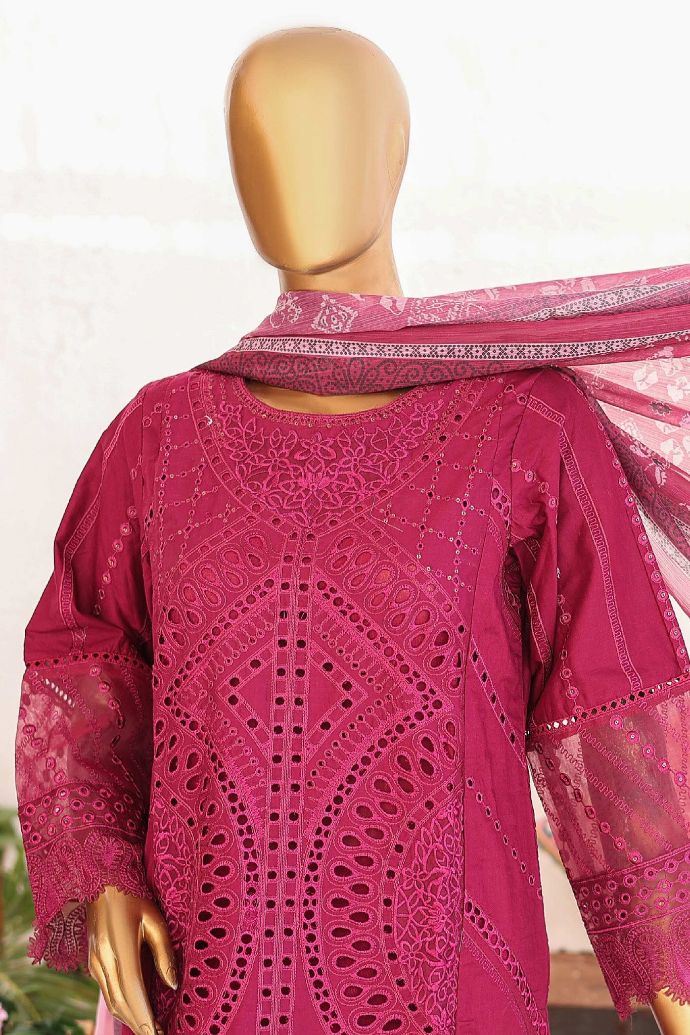 Bin Saeed Stitched 3 Piece Luxury Emb Lawn Vol-02 Collection'2024-LF-970-Magenta