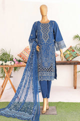 Bin Saeed Stitched 3 Piece Luxury Emb Lawn Vol-02 Collection'2024-LF-973-Blue