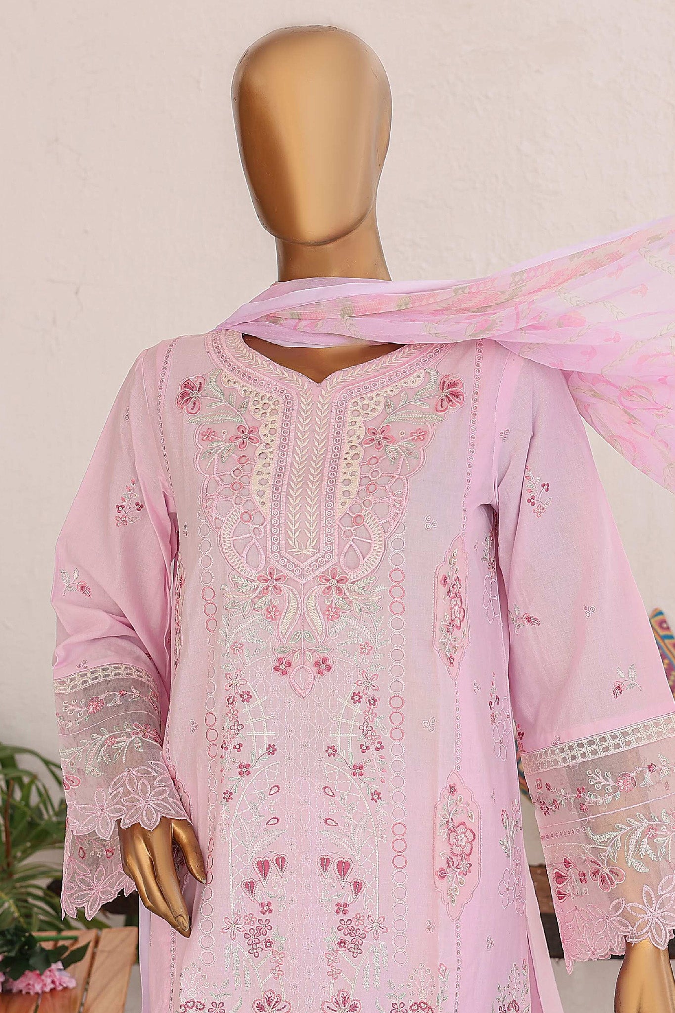 Bin Saeed Stitched 3 Piece Luxury Emb Lawn Vol-02 Collection'2024-LF-974-Pink