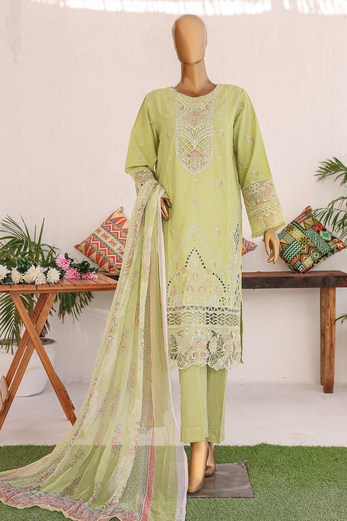 Bin Saeed Stitched 3 Piece Luxury Emb Lawn Vol-02 Collection'2024-LF-976-Pista