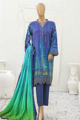Bin Saeed Stitched 3 Piece Embroidered Linen Collection'2023-LIN-5446-Blue