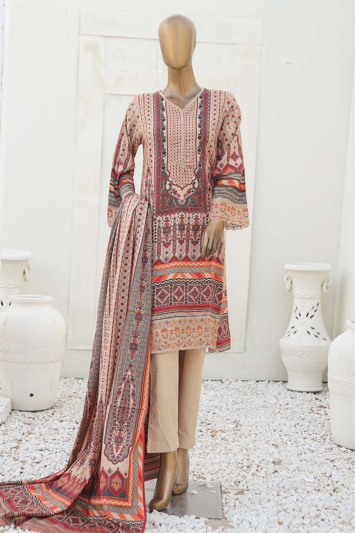 Bin Saeed Stitched 3 Piece Embroidered Linen Collection'2023-LIN-6542-Skin
