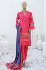 Bin Saeed Stitched 3 Piece Embroidered Linen Collection'2023-LIN-6543-Maroon