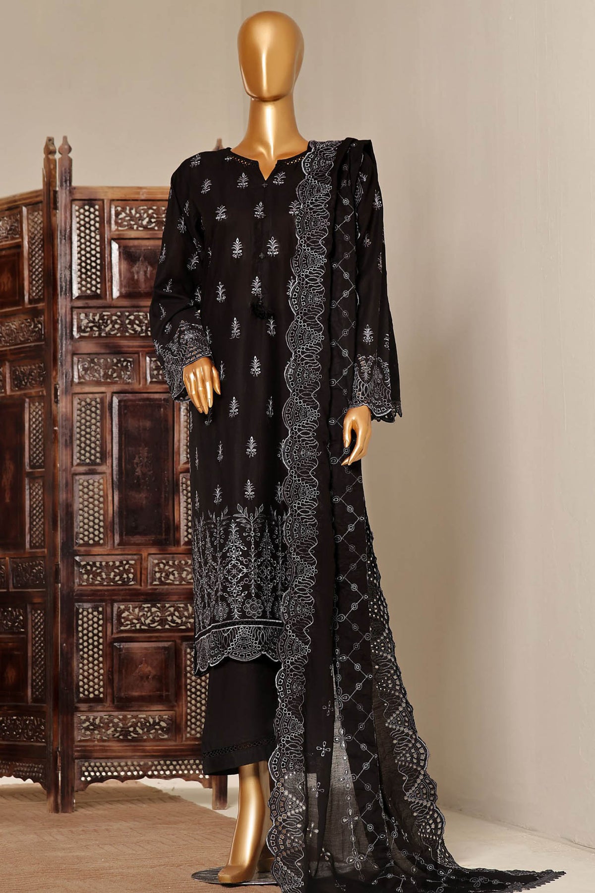 Sada Bahar Stitched 3 Piece Lawnkari Emb Lawn Collection'2024-LKK-03-Black