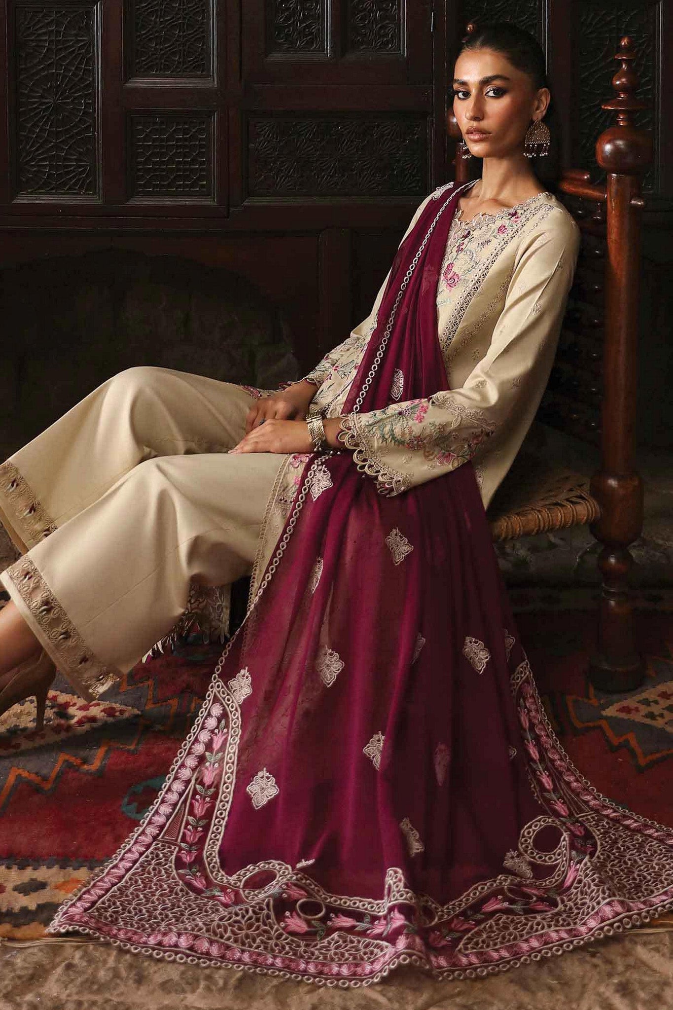 Qlinekari By Qalamkar Unstitched 3 Piece Emb Linen Collection'2024-LM-01-Faye