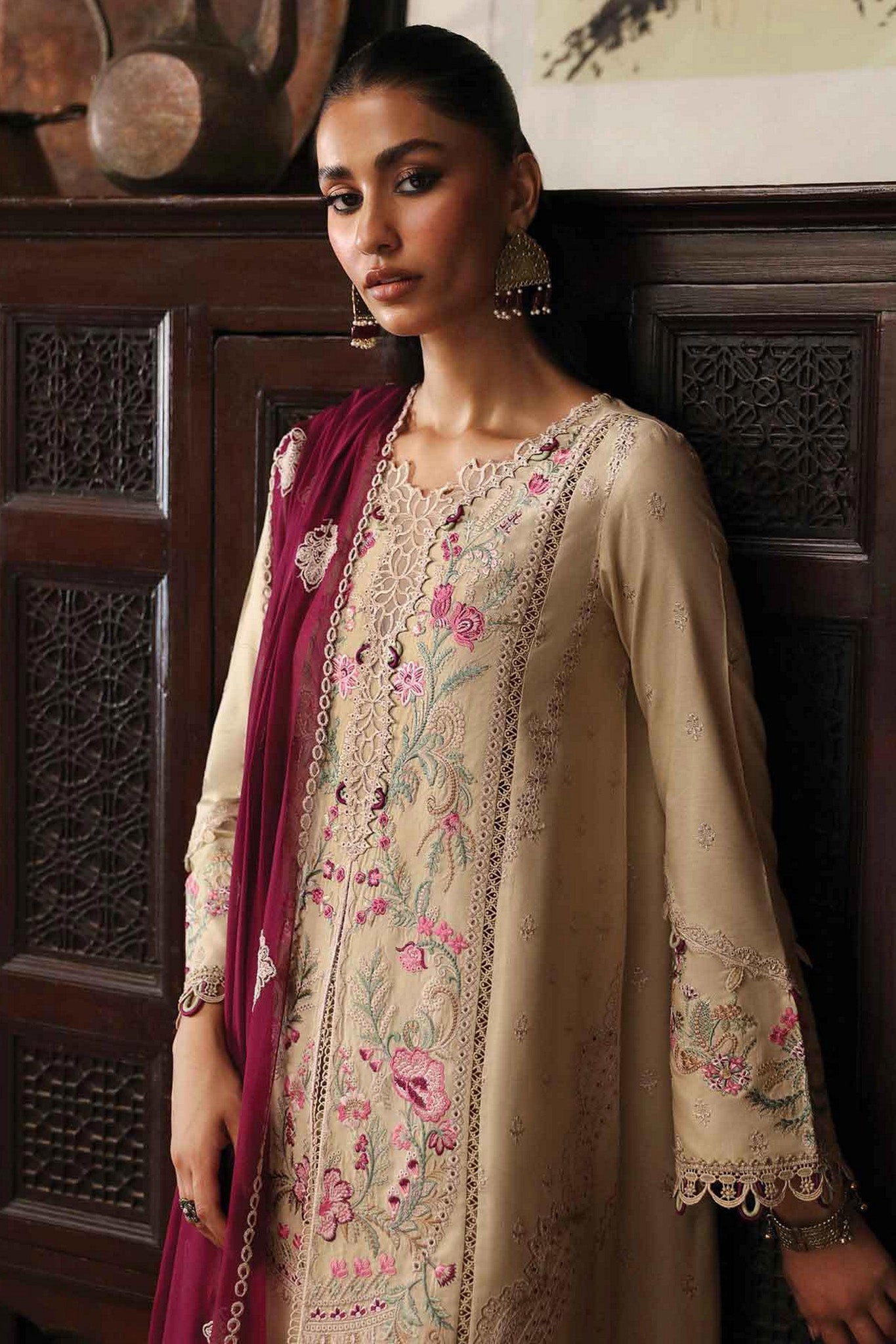 Qlinekari By Qalamkar Unstitched 3 Piece Emb Linen Collection'2024-LM-01-Faye