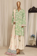 Sada Bahar Stitched 3 Piece Linen Prints Winter Suit-LN-PR-6021-Sage Green