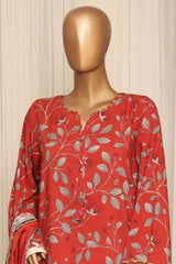Sada Bahar Stitched 3 Piece Linen Prints Winter Suit-LN-PR-6022-Red