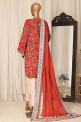Sada Bahar Stitched 3 Piece Linen Prints Winter Suit-LN-PR-6022-Red