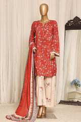 Sada Bahar Stitched 3 Piece Linen Prints Winter Suit-LN-PR-6022-Red
