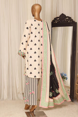 Sada Bahar Stitched 3 Piece Linen Prints Winter Suit-LN-PR-6023-Cream