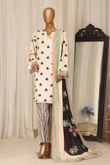 Sada Bahar Stitched 3 Piece Linen Prints Winter Suit-LN-PR-6023-Cream