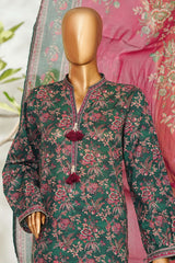 Bin Saeed Stitched 3 Piece Exclusive Printed Lawn Vol-01 Suit-LSM-2609 GREEN