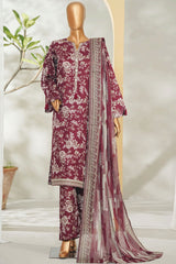 Bin Saeed Stitched 3 Piece Exclusive Printed Lawn Vol-01 Suit-LSM-2628 MAROON