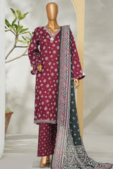 Bin Saeed Stitched 3 Piece Exclusive Printed Lawn Vol-01 Collection'2026-LSM-2673 MAROON