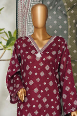 Bin Saeed Stitched 3 Piece Exclusive Printed Lawn Vol-01 Collection'2026-LSM-2673 MAROON