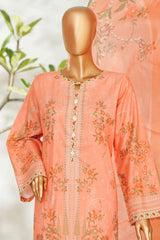 Bin Saeed Stitched 3 Piece Exclusive Printed Lawn Vol-01 Collection'2026-LSM-2692 PEACH